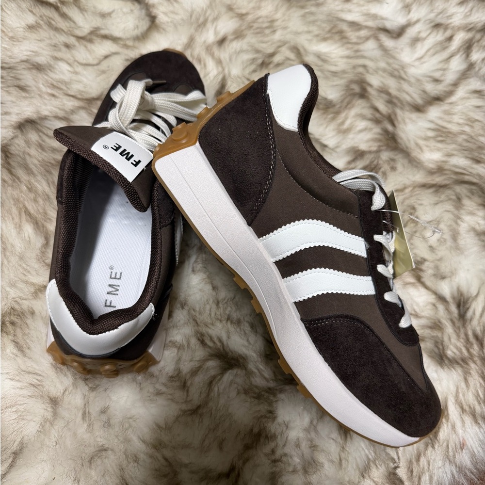 ME Makeover Essentials Brown & White Retro Runner Sneakers for women